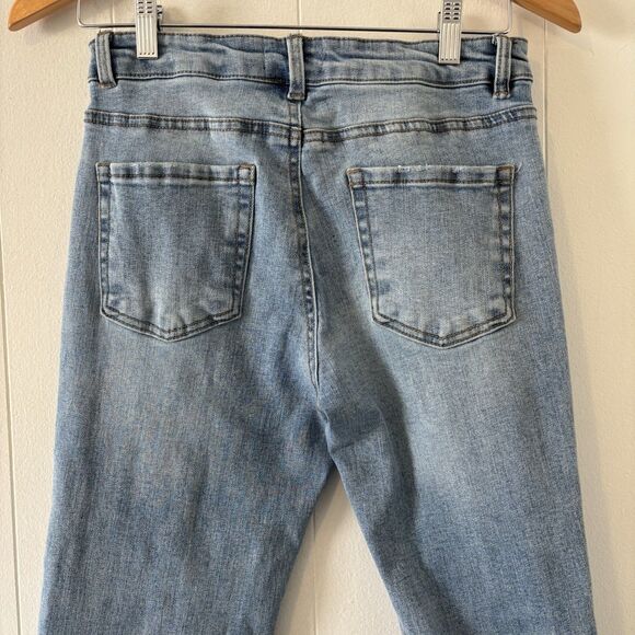 Oat New York High-Rise Jeans Medium Wash Blue Straight Leg Raw Hem Stretch 28/6 - Picture 4 of 9